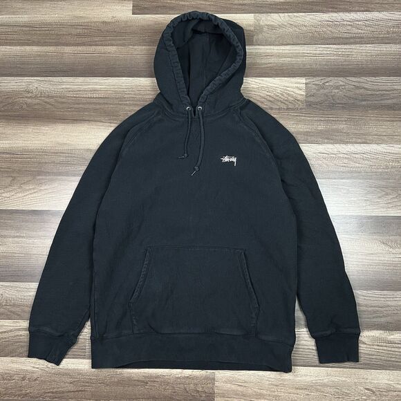 Stussy Essential Basic Embroidered Logo Hoodie Pullover Black Sweatshirt Sz XL - Picture 1 of 11
